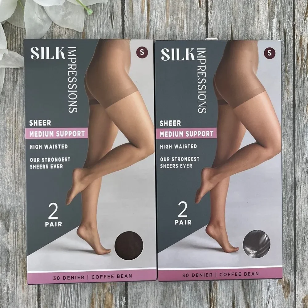 Silk Impressions Shimmer Sheer Pantyhose Stockings 30 Denier Sheer 2, 2-Packs S